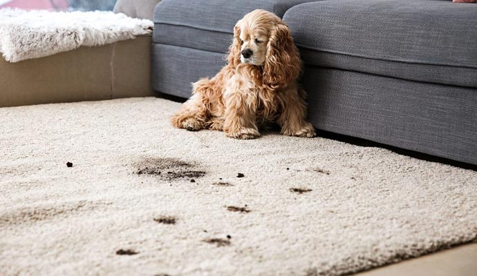 Puppy poop on the rug produces an unbearable odor